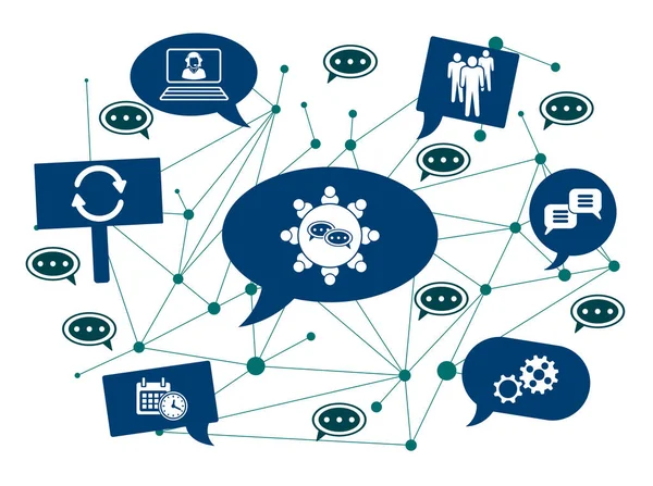 Konuşma baloncukları üzerine simgelerle buluşma kavramı