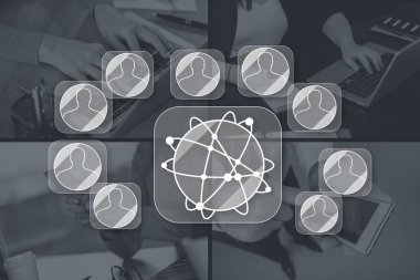 Arka plandaki resimlerle gösterilen küresel iş ağı kavramı