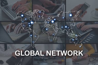 Arka plandaki resimlerle gösterilen küresel ağ kavramı