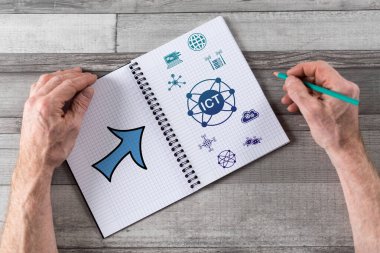 Ict concept drawn on a notepad