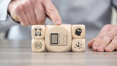 Makine öğrenme kavramının sembolü olan tahta bloklar