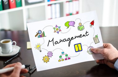 Hand holding a paper showing management concept