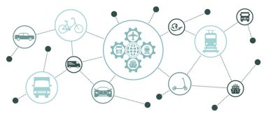 Bağlı simgelerle küresel ulaşım kavramı