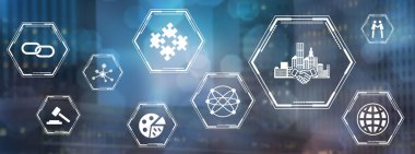 Bulanık koyu arkaplanda simgeleri olan m & a kavramı