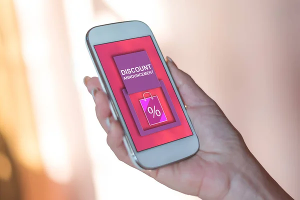 Smartphone screen displaying a discount announcement concept