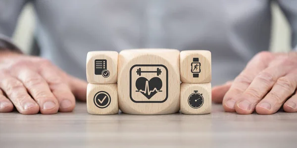 stock image Wooden blocks with symbol of fitness concept