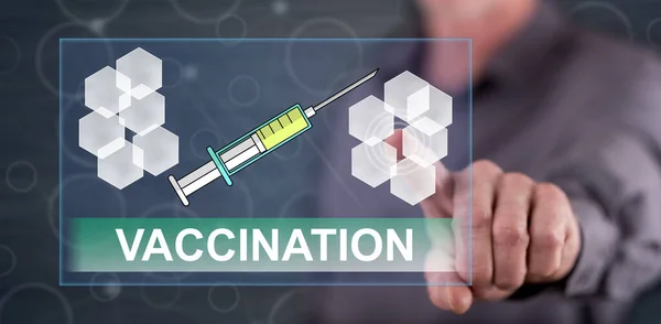 Uomo Toccare Concetto Vaccinazione Touch Screen Con Dito — Foto Stock