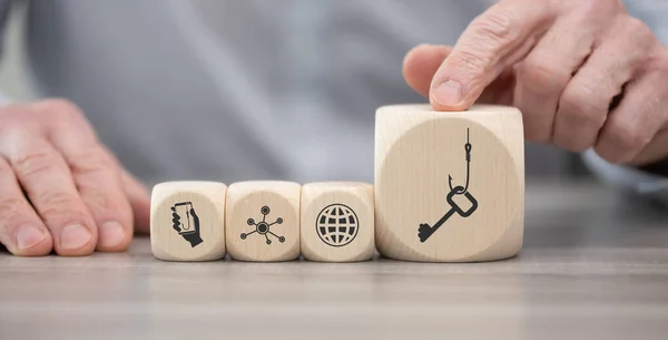 stock image Wooden blocks with symbol of phishing concept