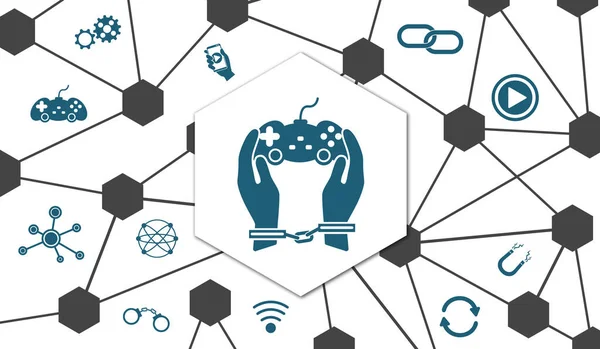 Concept of video game addiction with connected icons