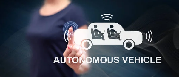 Woman touching an autonomous vehicle concept on a touch screen with her finger