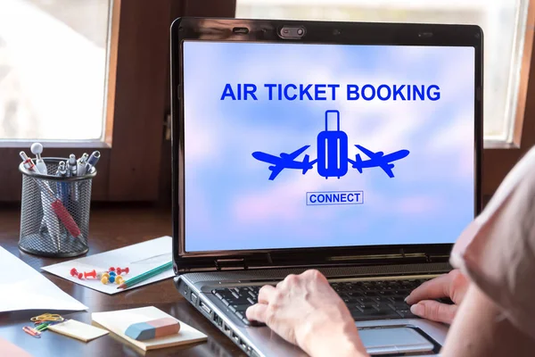 stock image Laptop screen displaying an air ticket booking concept