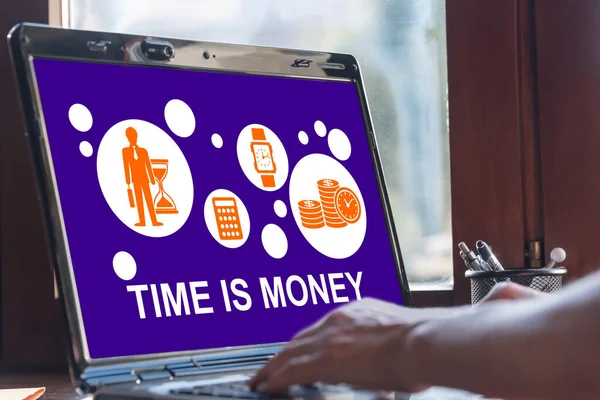 Laptop screen displaying a time is money concept