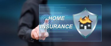 Bir ev sigorta kavramı onun parmak dokunmatik ekranlı cep bilgisayarlarda dokunmadan adam