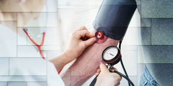 Blutdruckmessung Mit Blutdruckmessgerät Geometrisches Muster — Stockfoto