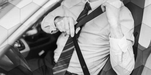 Driver Allacciare Cintura Sicurezza Prima Avviare Auto Modello Geometrico — Foto Stock