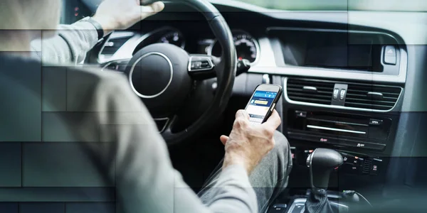 Man Driving Using Smartphone Geometric Pattern — Stok fotoğraf