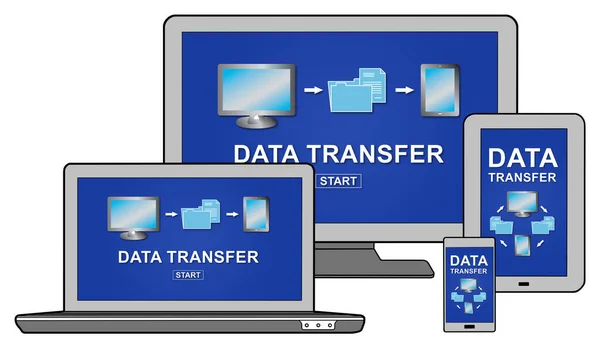 Datenübertragungskonzept Auf Verschiedenen Geräten Der Informationstechnologie — Stockfoto