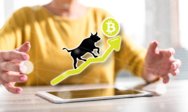 Arka planda bir kadının elleri arasındaki bitcoin kabadayılık eğilimli dijital tablet