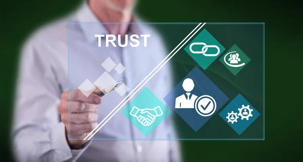 Man Touching Trust Concept Touch Screen Pen — Stock Photo, Image