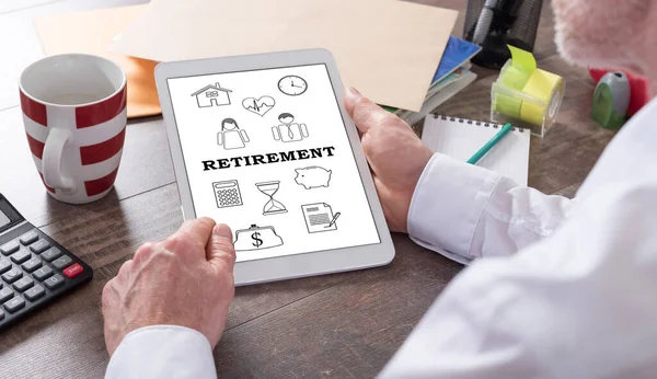Retirement Concept Shown Tablet Held Man — Stock Photo, Image