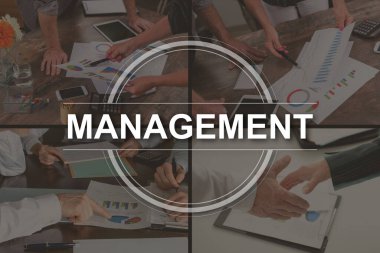 Management concept illustrated by pictures on background clipart