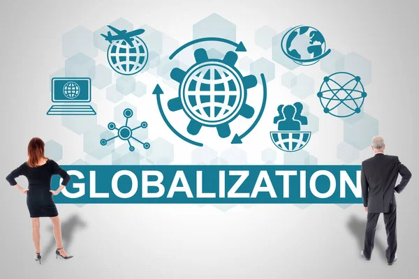 Globalizáció Koncepciója Üzletemberek Által Figyelt Falra Rajzolva — Stock Fotó