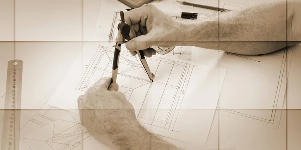 建筑师正在设计新房的平面图 几何图案 — 图库照片