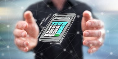 Arka plandaki bir adamın elleri arasındaki muhasebe kavramı