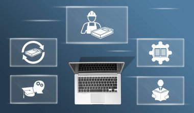 Top view of laptop with symbol of continuing education concept