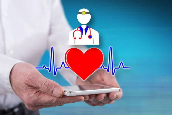 Elle Tutulan Bir Akıllı Telefonun Üzerinde Tıbbi Servis Kavramı — Stok fotoğraf