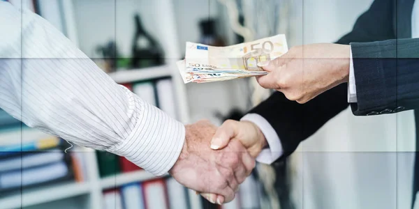 Hand Shake Deal Cash Exchange Geometric Pattern — Stock Photo, Image