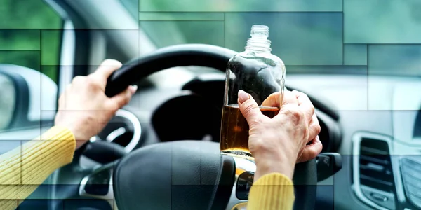 運転中の女性の飲酒 幾何学的なパターン — ストック写真