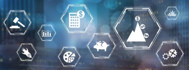 İflas kavramı bulanık arka planda simgeler ile