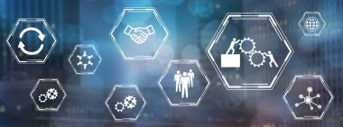 Bulanık koyu arkaplanda simgelerle takım çalışması kavramı