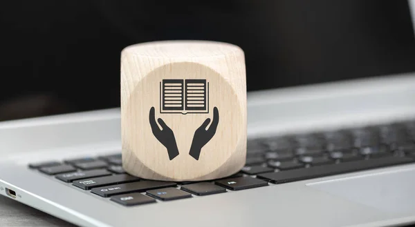 Wooden Block Symbol Knowledge Concept Laptop Keyboard — Stock Fotó