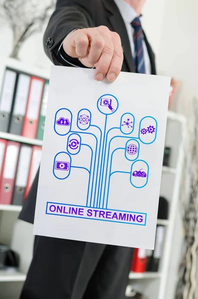 Paper Visar Online Streaming Koncept Som Innehas Affärsman — Stockfoto