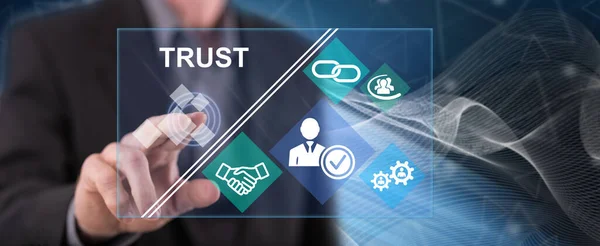Man Touching Trust Concept Touch Screen His Finger — Stock Photo, Image