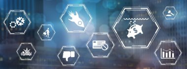 İflas kavramı bulanık arka planda simgeler ile