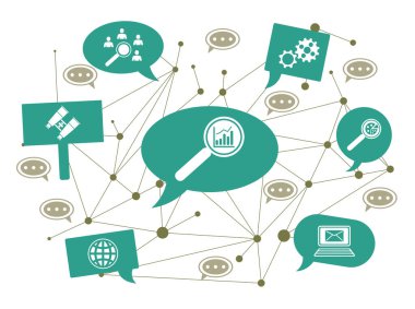 Concept of market research with icons on speech bubbles