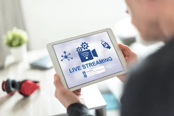 stock image Tablet screen displaying a live streaming concept