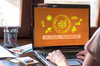 Küresel ısınma kavramını gösteren dizüstü bilgisayar ekranı