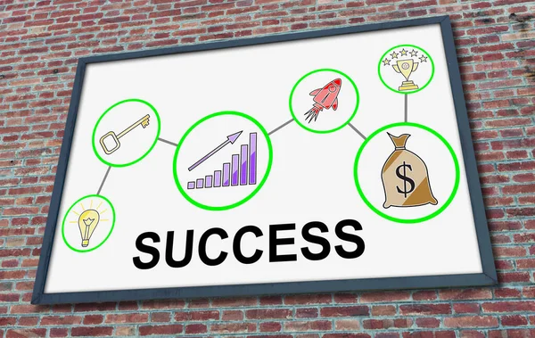 Success concept drawn on a billboard fixed on a brick wall