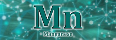 Mn sembolü. Yeşil ağ arka planında Manganez kimyasal elementi