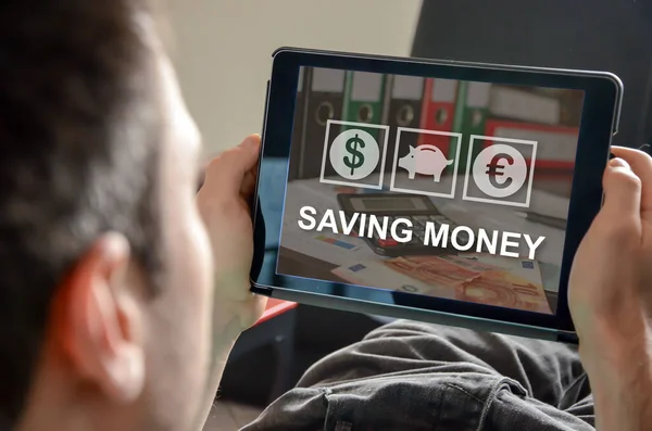 Salvar Conceito Dinheiro Tablet — Fotografia de Stock