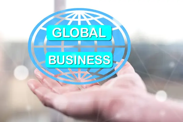 Concetto Business Globale Sopra Mano Uomo — Foto Stock