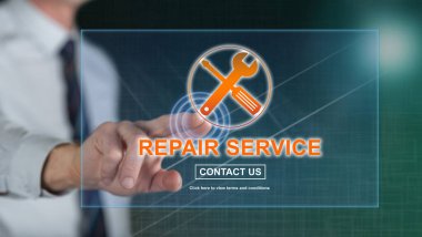 Adam bir onarım hizmet anlayışı onun parmak dokunmatik ekranlı cep bilgisayarlarda dokunmadan