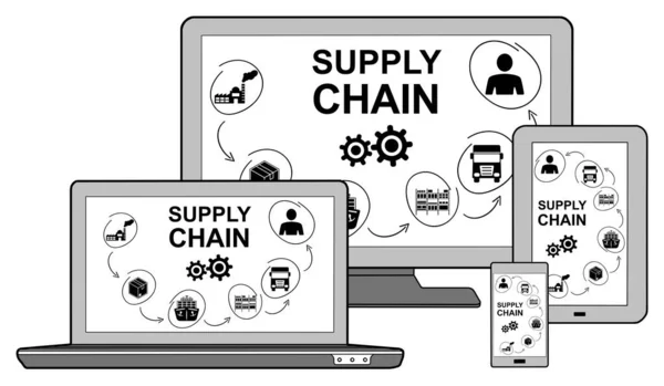 Supply Chain Koncept Olika Enheter Isolerade Vitt — Stockfoto