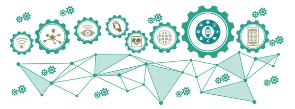 Concept of wearable technology with icons in cogwheels