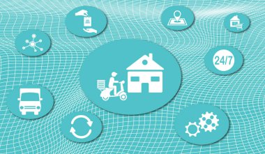 Ev dağıtımı kavramı ağ üzerindeki simgelerle