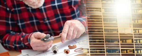 Plumber preparing a copper tube before welding; multiple exposure